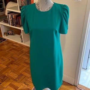 Calvin Klein Green shift Dress with Embellished Puff Sleeves
